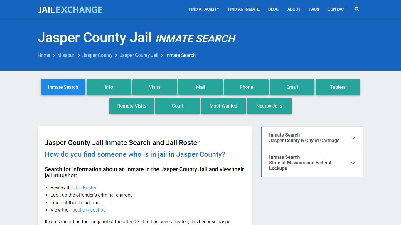 Inmate Search: Roster & Mugshots - Jasper County Jail, MO